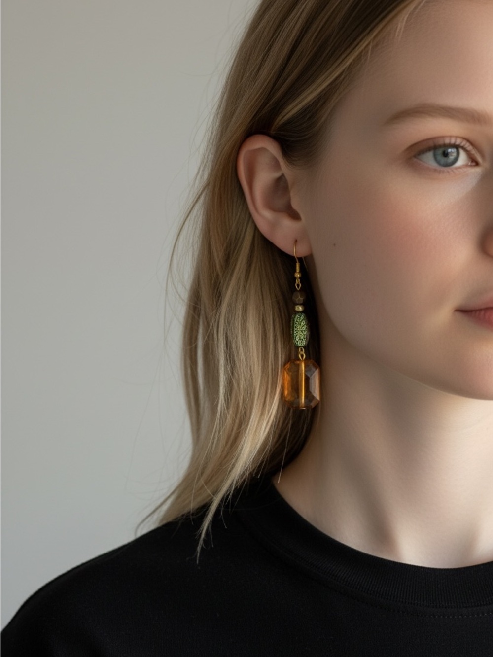 10/2 Gold-Tone Green & Amber Drop Earrings - Elegant Women’s Jewelry